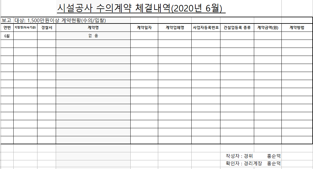 영월경찰서 수의계약 현황공개 (2020년 6월)  -시설공사 수의계약 6월