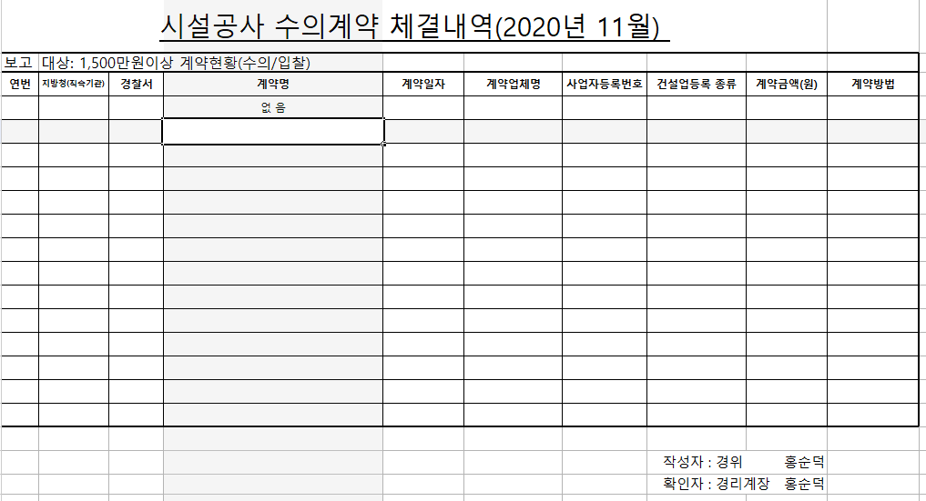 영월경찰서 수의계약 현황공개(2020년 11월)-11월 시설공사 수의계약 체결내역